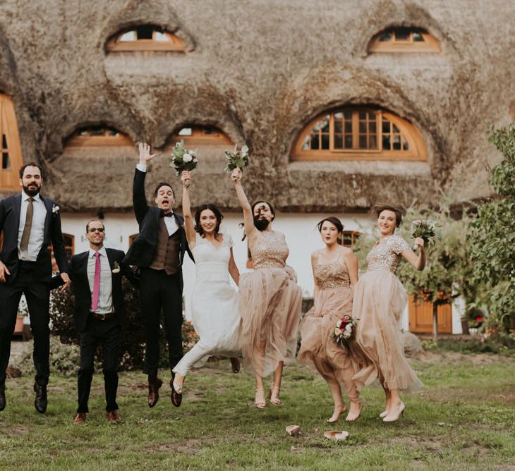 Bridal party jumping