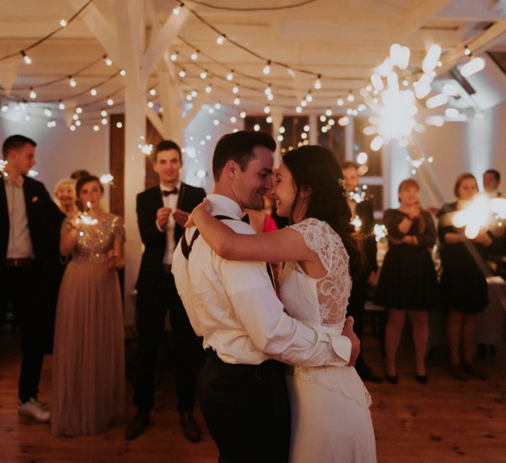 Bride and groom dancing