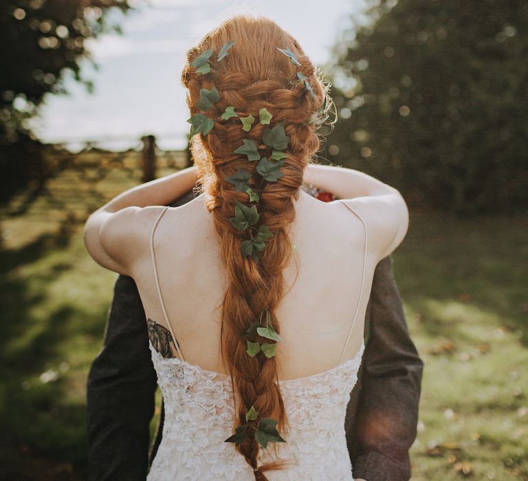 Bride With Braid Covered In Ivy // Image By Nicki Feltham Photography