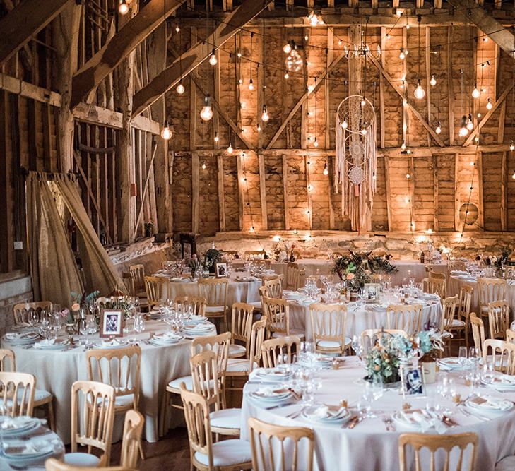 Barn Wedding With Festoon Lights // Macrame Ceremony Backdrop Rustic Hippie Wedding The Great Barn Dream Catchers And Oversized Florals Bride In Essence Of Australia Images Kathryn Hopkins