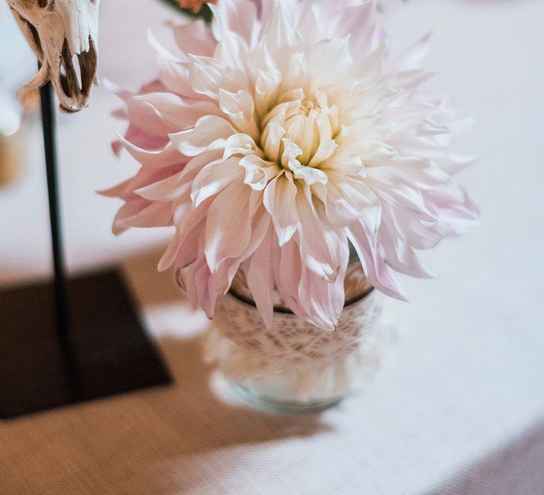 Dahlia Wedding Flowers // Macrame Ceremony Backdrop Rustic Hippie Wedding The Great Barn Dream Catchers And Oversized Florals Bride In Essence Of Australia Images Kathryn Hopkins