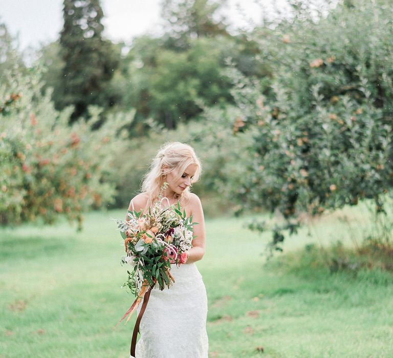 Protea Wedding Bouquet // Macrame Ceremony Backdrop Rustic Hippie Wedding The Great Barn Dream Catchers And Oversized Florals Bride In Essence Of Australia Images Kathryn Hopkins