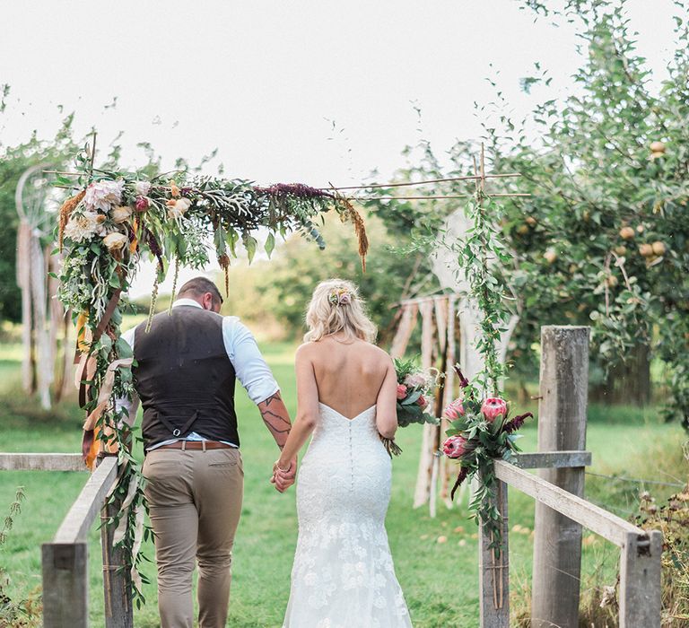 Rustic Wedding // Macrame Ceremony Backdrop Rustic Hippie Wedding The Great Barn Dream Catchers And Oversized Florals Bride In Essence Of Australia Images Kathryn Hopkins