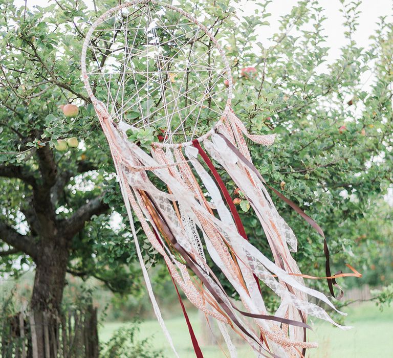 Dream Catcher Wedding Decor // Macrame Ceremony Backdrop Rustic Hippie Wedding The Great Barn Dream Catchers And Oversized Florals Bride In Essence Of Australia Images Kathryn Hopkins