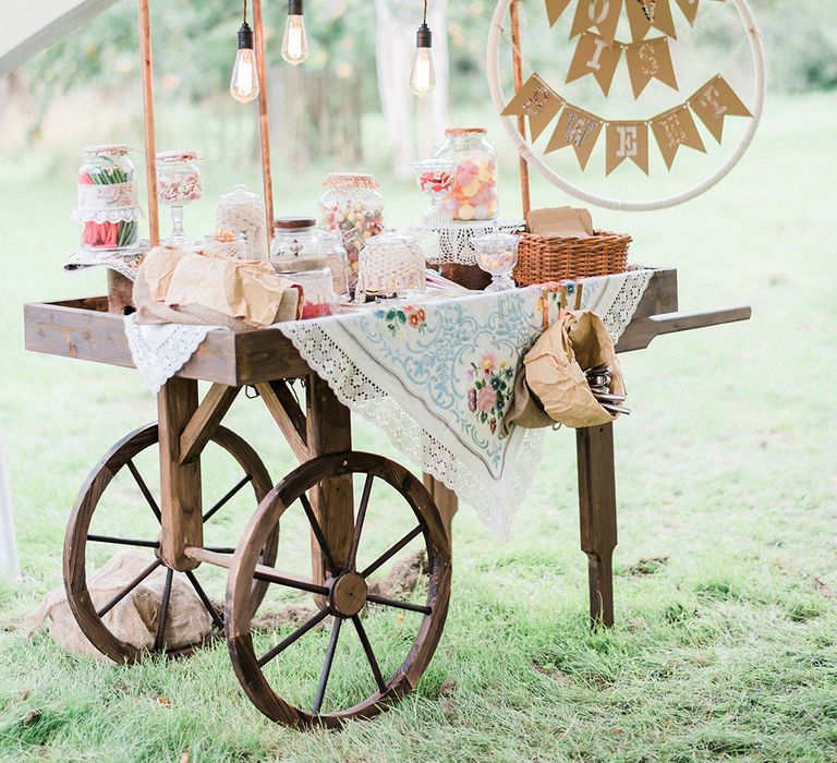 Sweetie Cart For Wedding // Macrame Ceremony Backdrop Rustic Hippie Wedding The Great Barn Dream Catchers And Oversized Florals Bride In Essence Of Australia Images Kathryn Hopkins