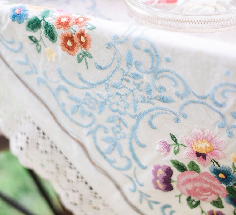 Vintage Embroidered Table Cloth For Wedding Decor // Macrame Ceremony Backdrop Rustic Hippie Wedding The Great Barn Dream Catchers And Oversized Florals Bride In Essence Of Australia Images Kathryn Hopkins