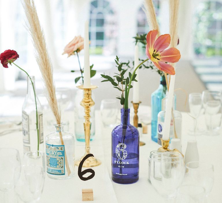 Gin Bottle Table Decor For Wedding Reception