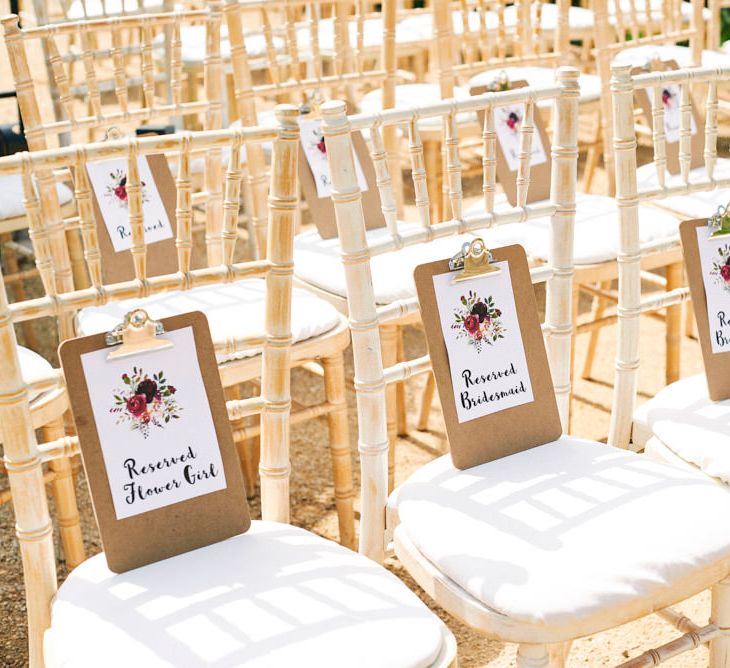 Illustrated Floral Reserved Signs For Wedding Ceremony Seating