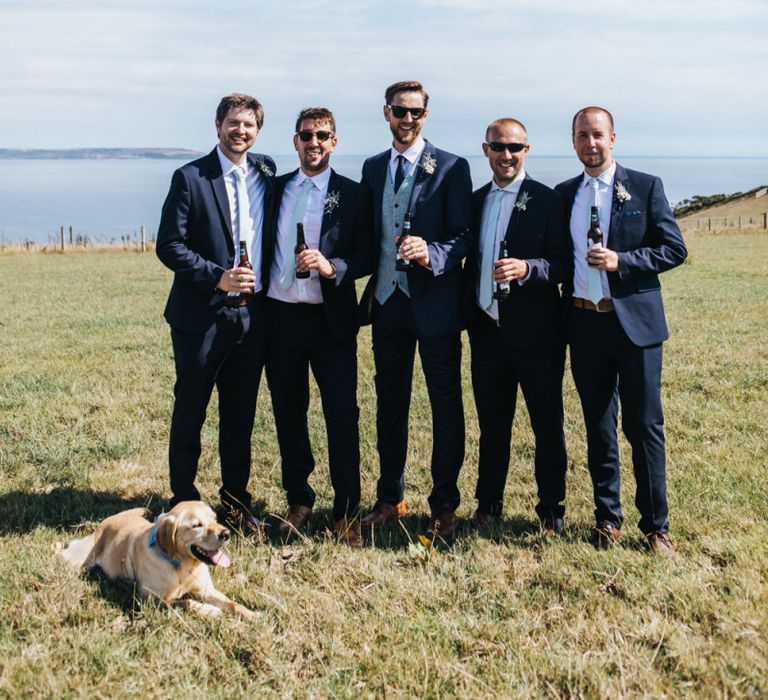 Groomsmen in Navy Blue Suits