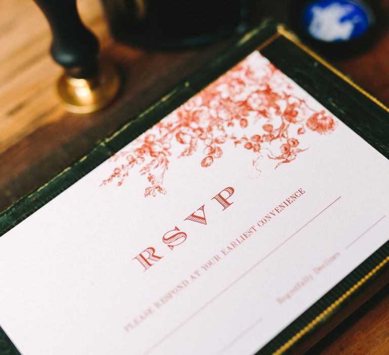 RSVP Card with Red Font and Floral Motif