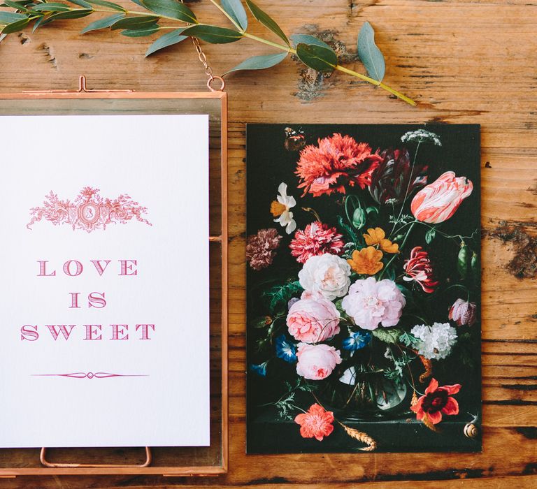 Love Is Sweet Wedding Sign in a Copper Frame