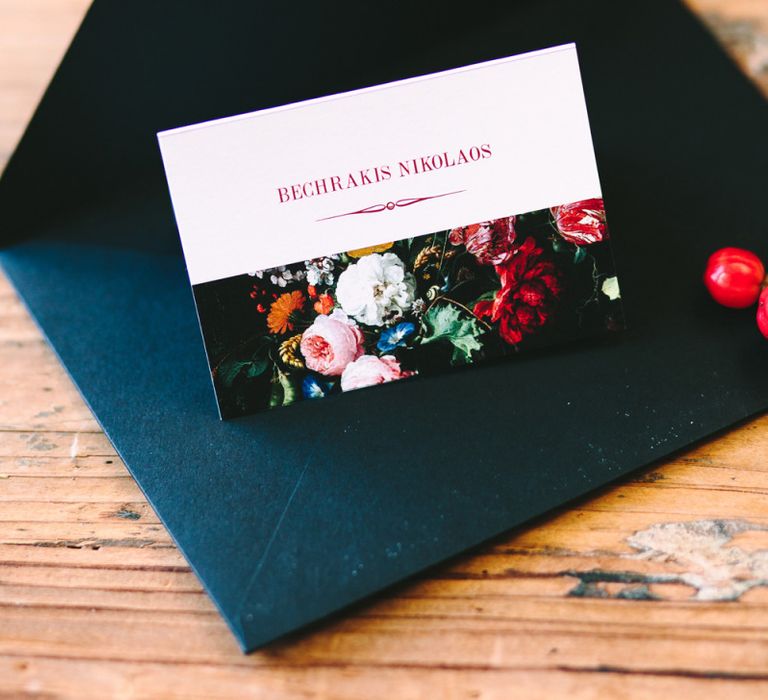 Name Place Card with Floral Print