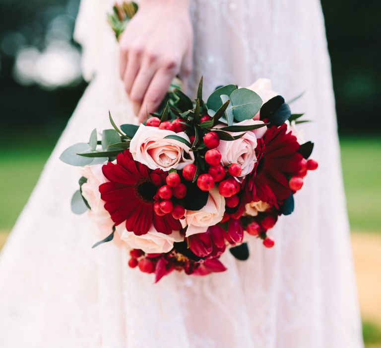 Red and Pink Wedding Bouquet with Gerberas and Roses