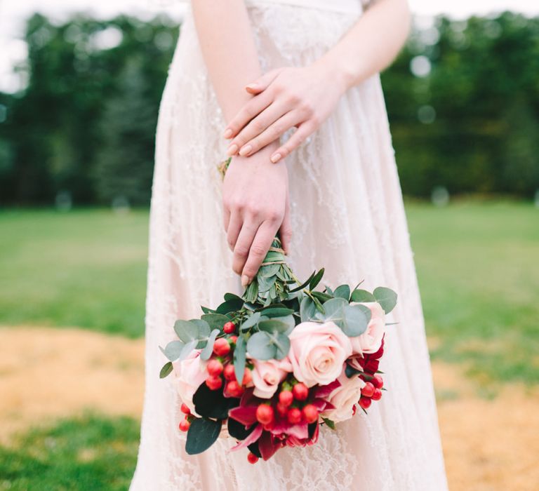 Romantic Wedding Bouquet with Pink and Red Flowers