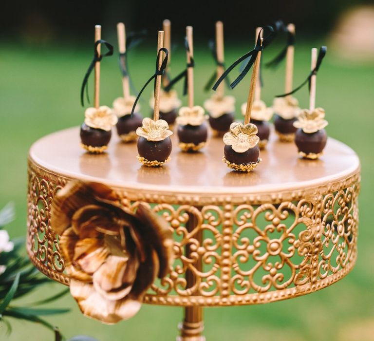 Individual Treats on a Gold Cake Stand