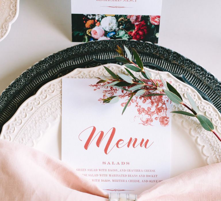 Black and Red Place Setting with Menu Card