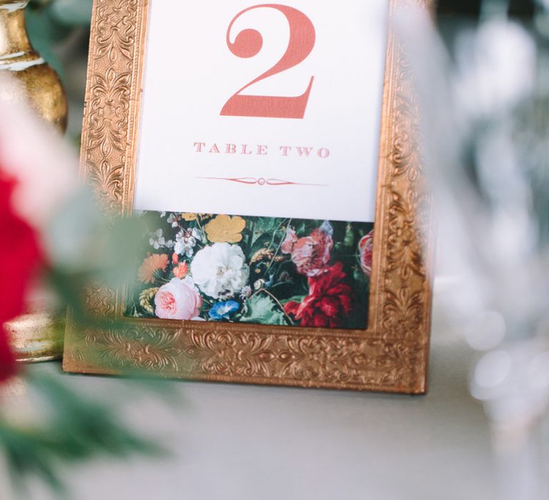 Ornate Gold Frame with Floral On The Day Table Number Sign