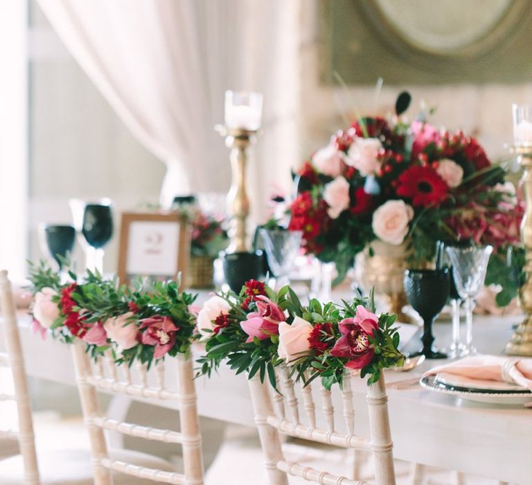 Red and Pink Chair Back Wedding Flower Decoration