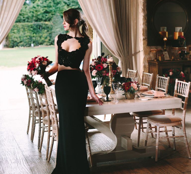 Stylish Bride in Black Bridal Separates