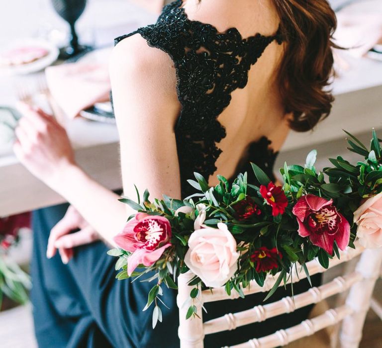 Bride in Black Wedding Dress with Key Hole Back Detail