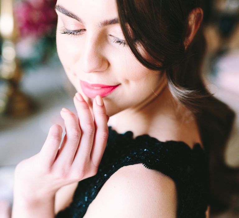 Natural Bridal Makeup with Pink Lipstick and Nude Nails