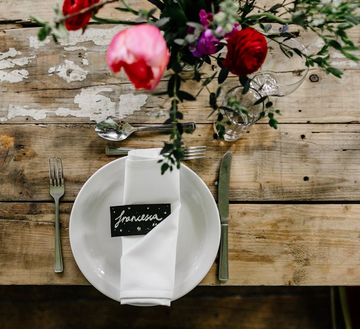 Place Setting with Gold Card Table Name Cards