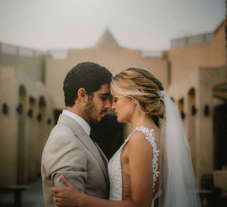 Bridal updo with veil