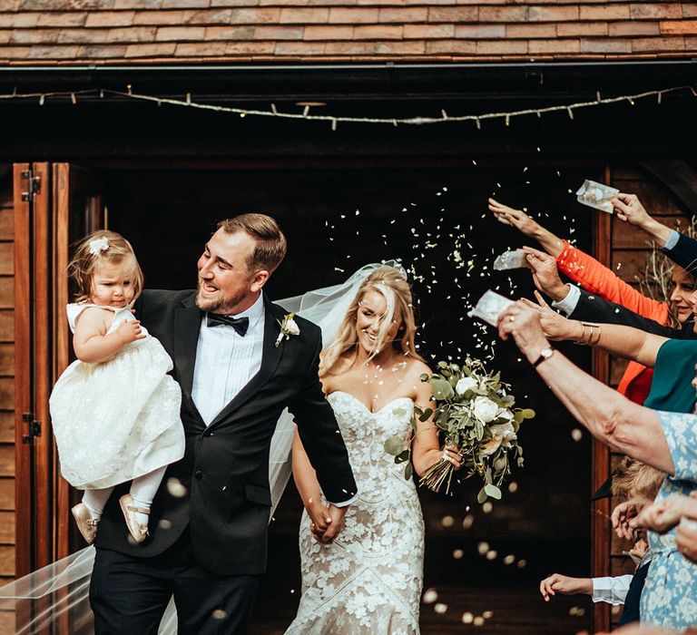 Confetti exit for bride and groom