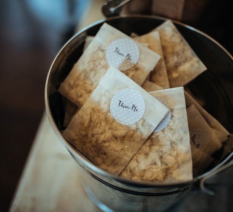 Wedding confetti at Long Furlong Barn