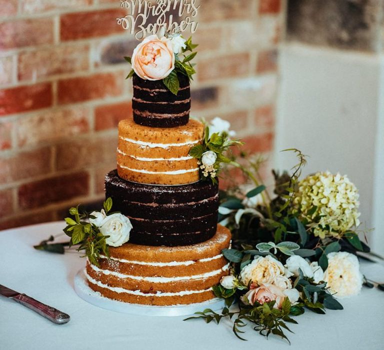 Naked wedding cake for rustic style celebration