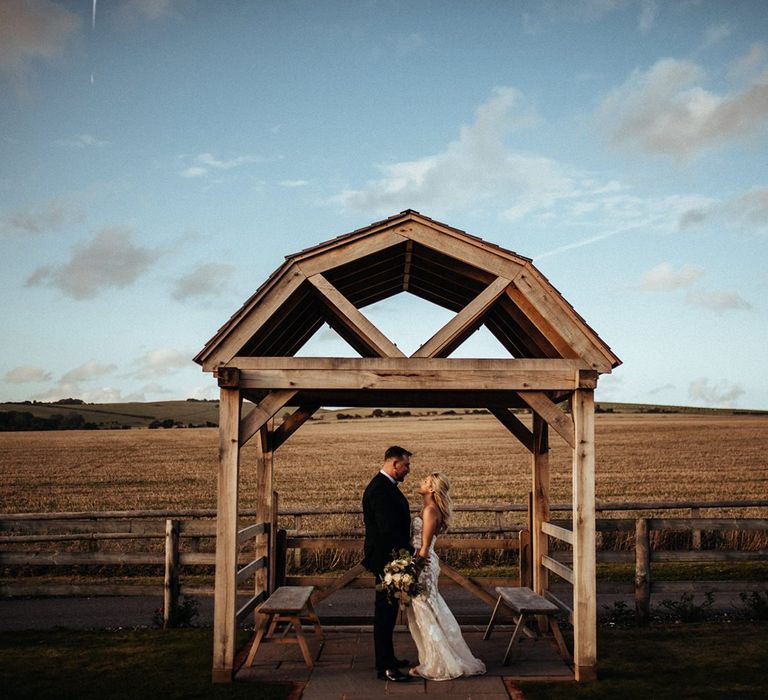 Bride and groom at Long Furlong Barn wedding