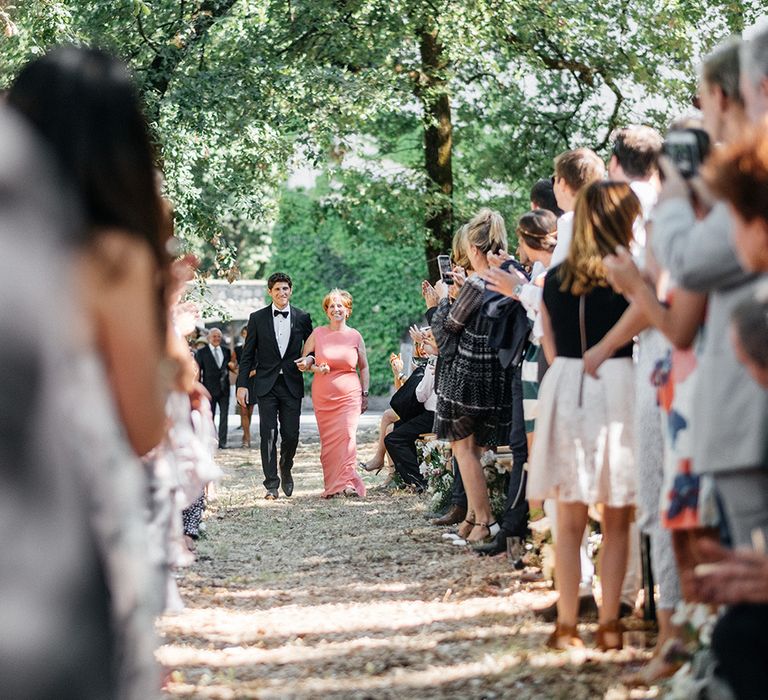 Outdoor Wedding Ceremony at Commanderie de Peyrassol, Provence, France Styled by La Chuchoteuse | Lace Bridal Gown | Black Tie Suit | Rustic Stretch Tent Reception | Raisa Zwart Photography