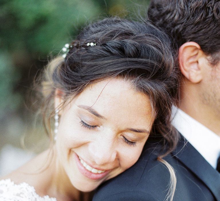 Beautiful Bride with Natural Makeup | Outdoor Wedding at Commanderie de Peyrassol, Provence, France Styled by La Chuchoteuse | Lace Bridal Gown | Black Tie Suit | Rustic Stretch Tent Reception | Raisa Zwart Photography