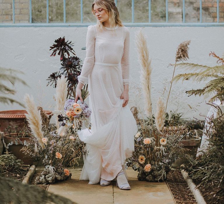 Bride in Glasses &amp; Muscat Bridal Gown | Gerberas, Hydrangeas &amp; Pampas Grass Wedding Flowers | Lavender, Peach &amp; Black Geek Chic Wedding at Swiss Garden Fernery &amp; Grotto, Shuttleworth | Planning &amp; Styling by Rose &amp; Dandy | Lola Rose Photography