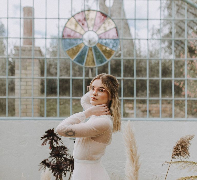 Bride in Glasses &amp; Muscat Bridal Gown | Gerberas, Hydrangeas &amp; Pampas Grass Wedding Flowers | Lavender, Peach &amp; Black Geek Chic Wedding at Swiss Garden Fernery &amp; Grotto, Shuttleworth | Planning &amp; Styling by Rose &amp; Dandy | Lola Rose Photography