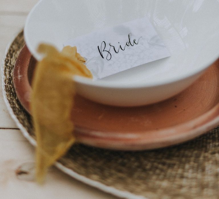 Place Setting with Folly &amp; Gander Name Place Card | Lavender, Peach &amp; Black Geek Chic Wedding at Swiss Garden Fernery &amp; Grotto, Shuttleworth | Planning &amp; Styling by Rose &amp; Dandy | Lola Rose Photography