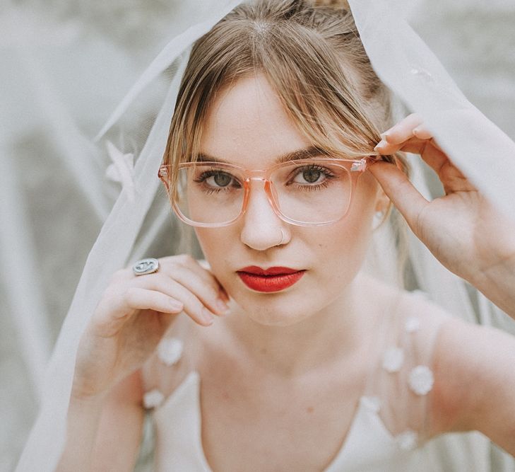 Bride in Glasses &amp; Muscat Bridal Gown | Lavender, Peach &amp; Black Geek Chic Wedding at Swiss Garden Fernery &amp; Grotto, Shuttleworth | Planning &amp; Styling by Rose &amp; Dandy | Lola Rose Photography