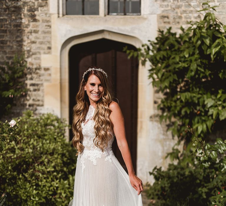 Bride In Sheer Tulle Gown // Geometric Details &amp; Hanging Foliage For Hengrave Hall Wedding With Outdoor Reception With Images From Sam And Louise Photography