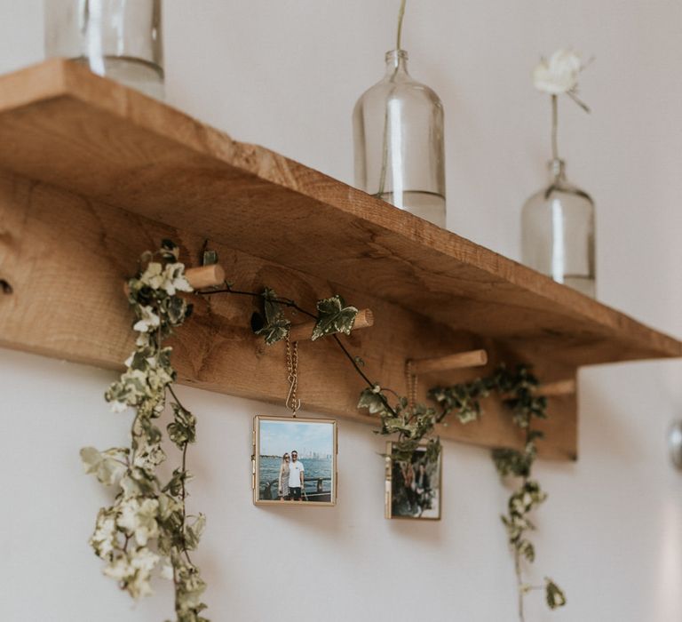 Wooden Shelf Wedding Decor | Millbridge Court, Surrey Wedding with DIY Decor, Foliage &amp; Giant Balloons | Nataly J Photography