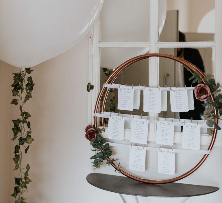 DIY Hoop Table Plan with Giant Balloon | Wedding Decor | Millbridge Court, Surrey Wedding with DIY Decor, Foliage &amp; Giant Balloons | Nataly J Photography