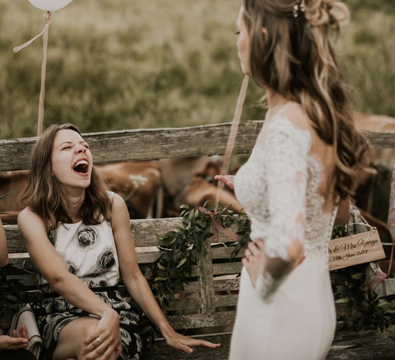 Bride in Madison James Bridal Gown | Millbridge Court, Surrey Wedding with DIY Decor, Foliage &amp; Giant Balloons | Nataly J Photography