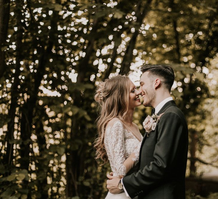 Bride in Madison James Bridal Gown | Groom in Tuxedo | Millbridge Court, Surrey Wedding with DIY Decor, Foliage &amp; Giant Balloons | Nataly J Photography