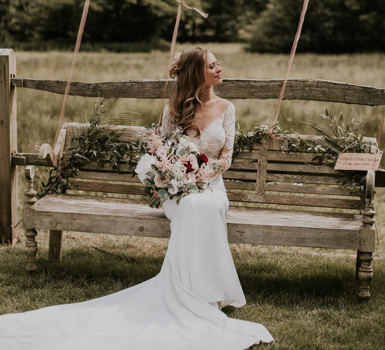 Bride in Madison James Bridal Gown | Millbridge Court, Surrey Wedding with DIY Decor, Foliage &amp; Giant Balloons | Nataly J Photography