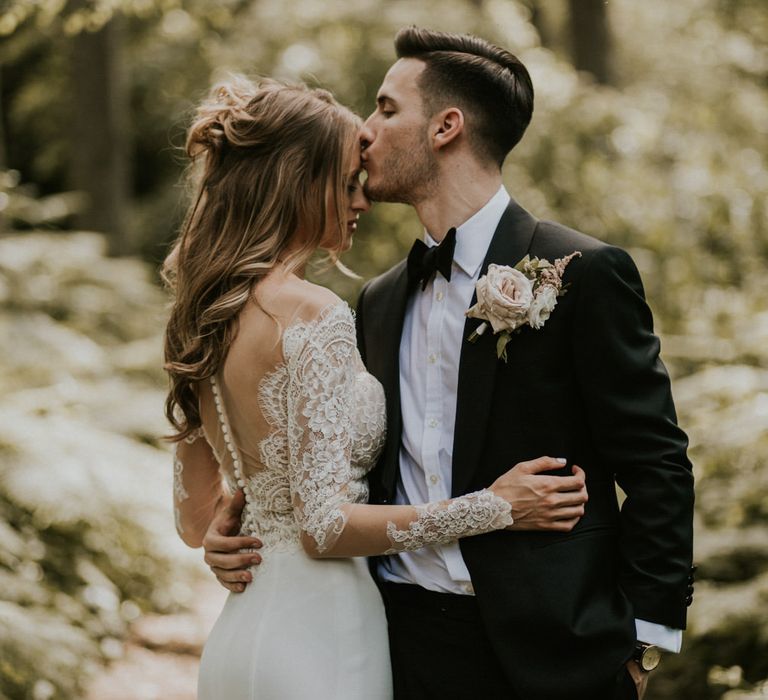 Bride in Madison James Bridal Gown | Groom in Tuxedo | Millbridge Court, Surrey Wedding with DIY Decor, Foliage &amp; Giant Balloons | Nataly J Photography