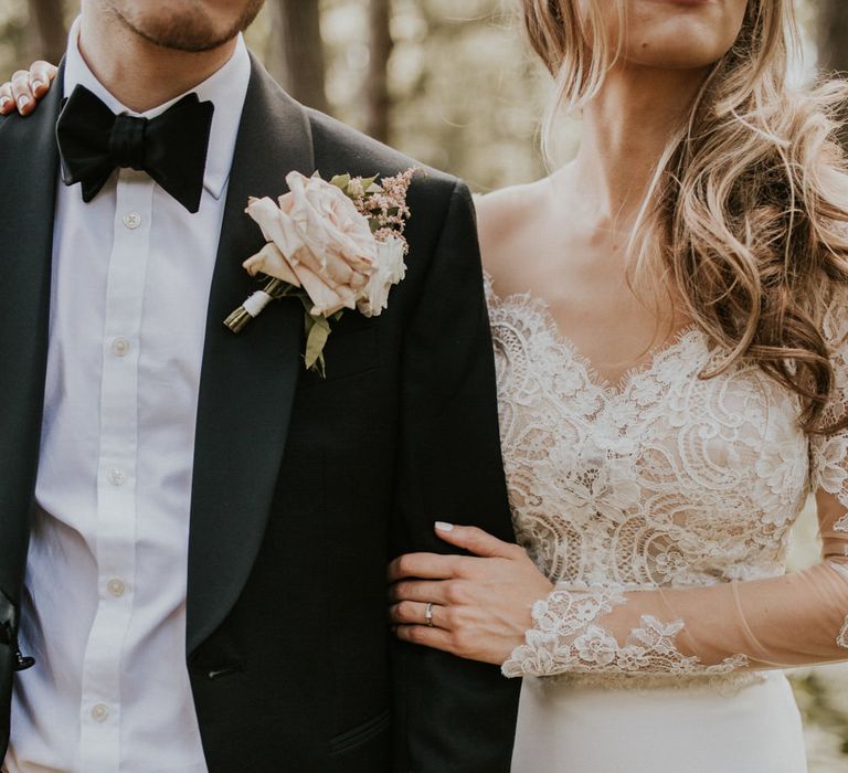 Bride in Madison James Bridal Gown | Groom in Tuxedo | Millbridge Court, Surrey Wedding with DIY Decor, Foliage &amp; Giant Balloons | Nataly J Photography