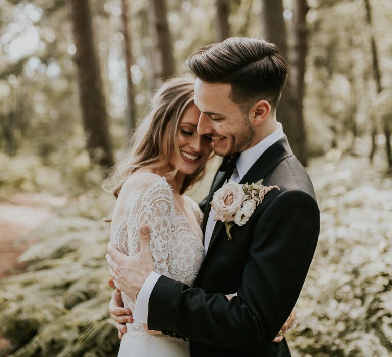 Bride in Madison James Bridal Gown | Groom in Tuxedo | Millbridge Court, Surrey Wedding with DIY Decor, Foliage &amp; Giant Balloons | Nataly J Photography