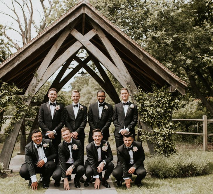 Groomsmen in Black Tie Charles Tyrwhitt Suits | Millbridge Court, Surrey Wedding with DIY Decor, Foliage &amp; Giant Balloons | Nataly J Photography