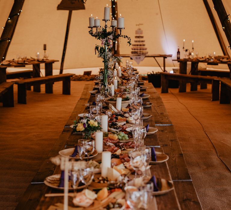 Outdoor Tipi Wedding At Tip Top Venues With Images From Elena Popa Photography Grazing Board Wedding Food And Brides In Wed 2 B Dresses