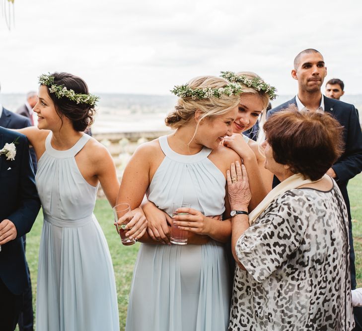 Bridesmaids In Pastel Halterneck Dresses // French Destination Wedding Bordeaux  Marry Me In France Suzanne Neville Bride Darek Smietana Photography