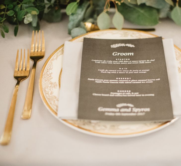 Wedding Menu Card In Grey // French Destination Wedding Bordeaux  Marry Me In France Suzanne Neville Bride Darek Smietana Photography